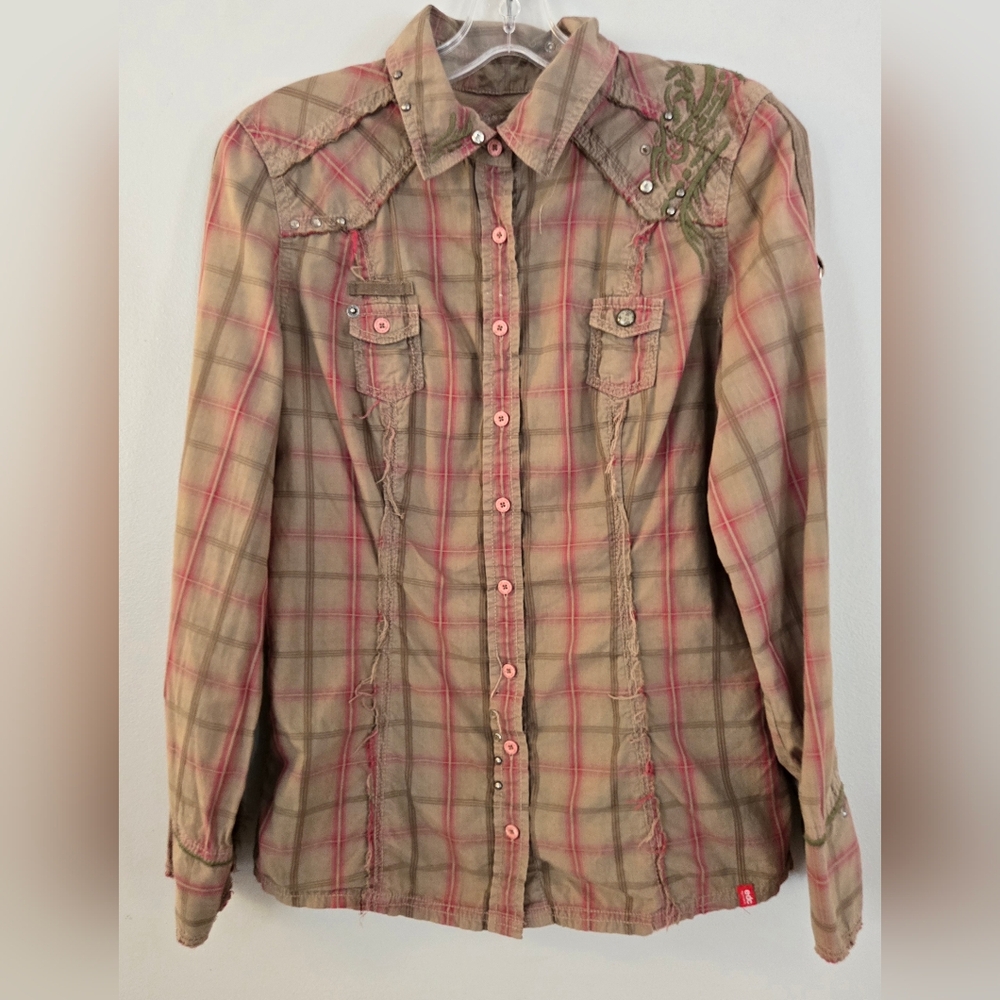 Vintage EDC women's checkered shirt Buttoned Up,‎  True Love Trust Brown Sz L